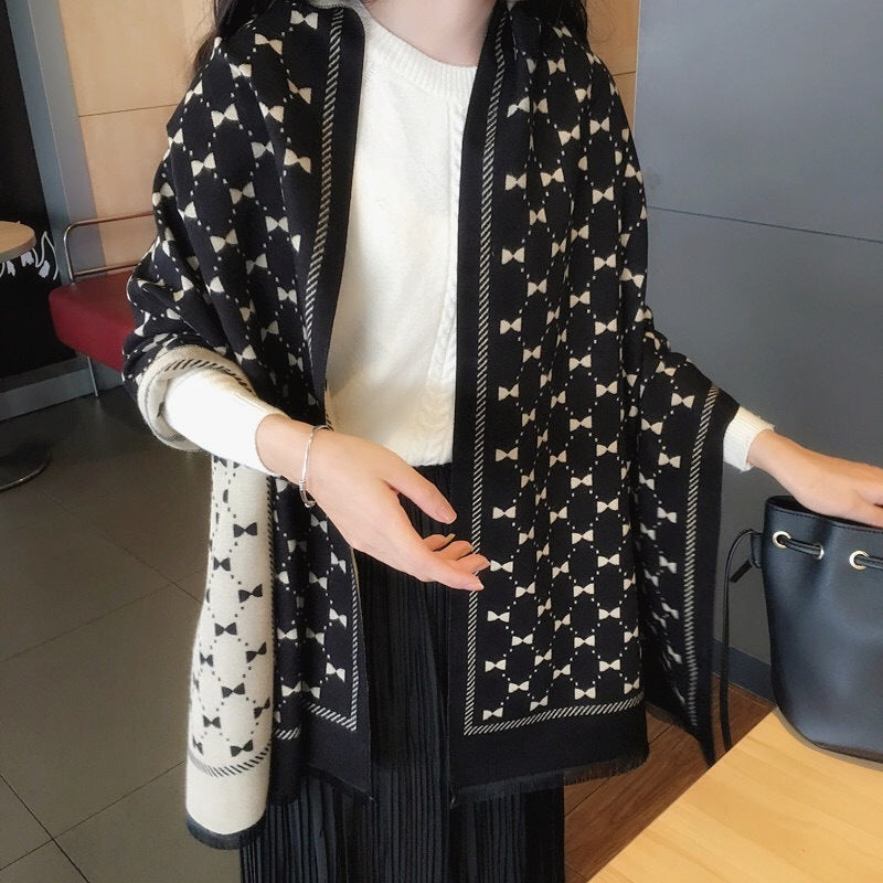 Bow Double-sided Scarf Artificial Cashmere Oversize Shawl Outer Wear ARZ