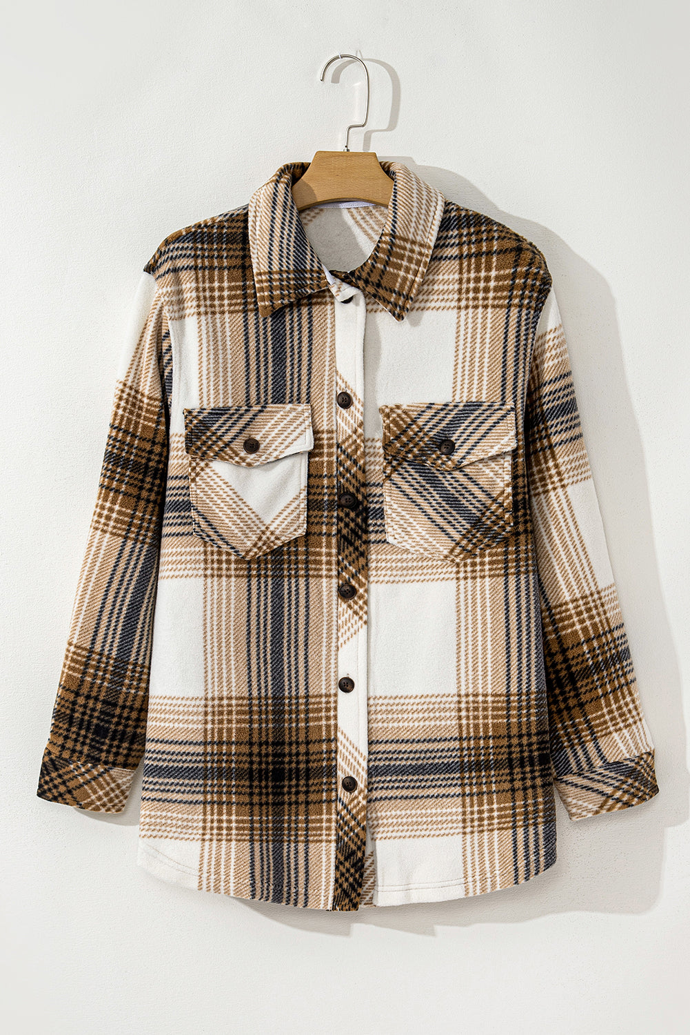 Plaid Button Up Long Sleeve Shacket Trendsi