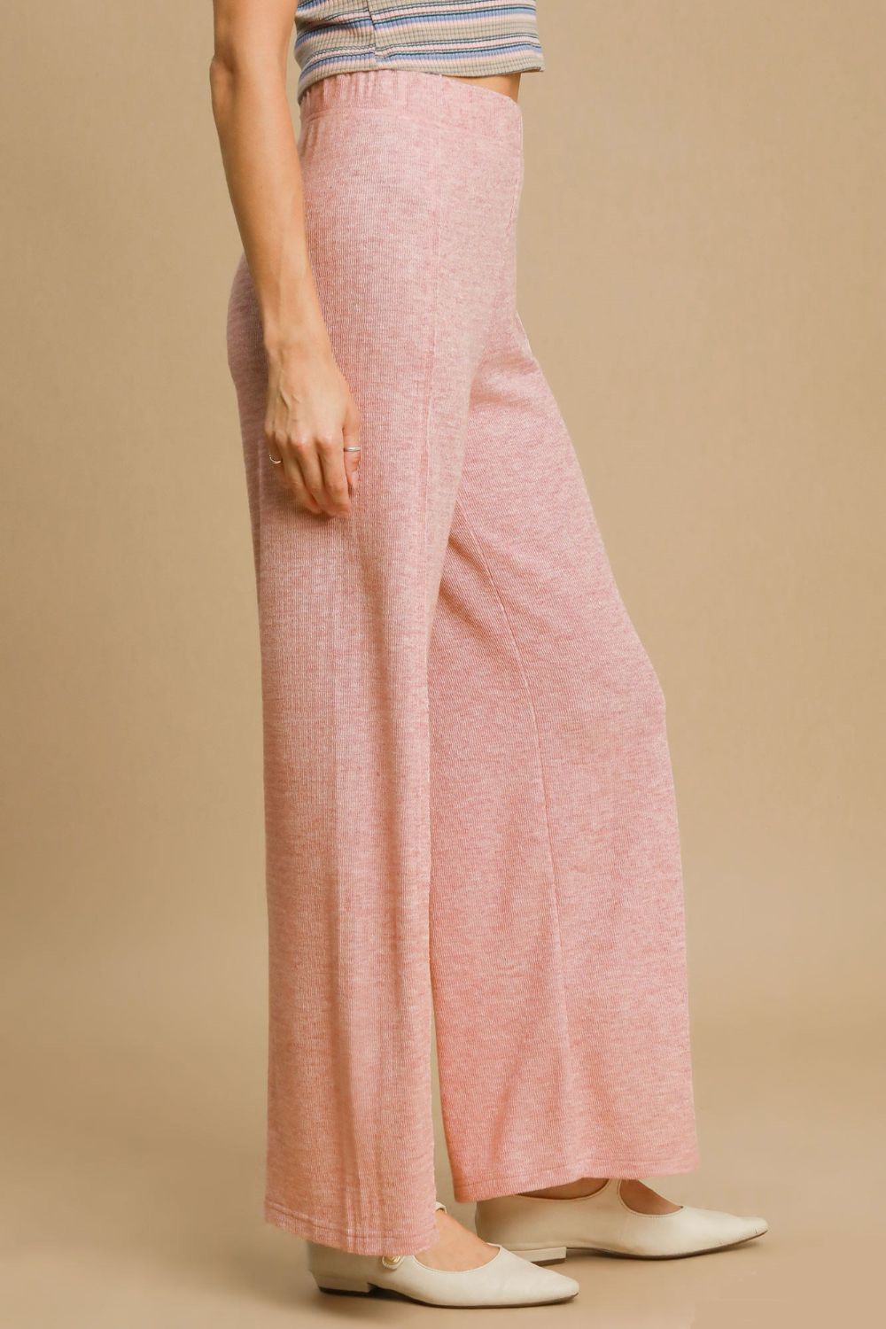 Umgee Elastic Waist Wide Leg Knit Pants Trendsi