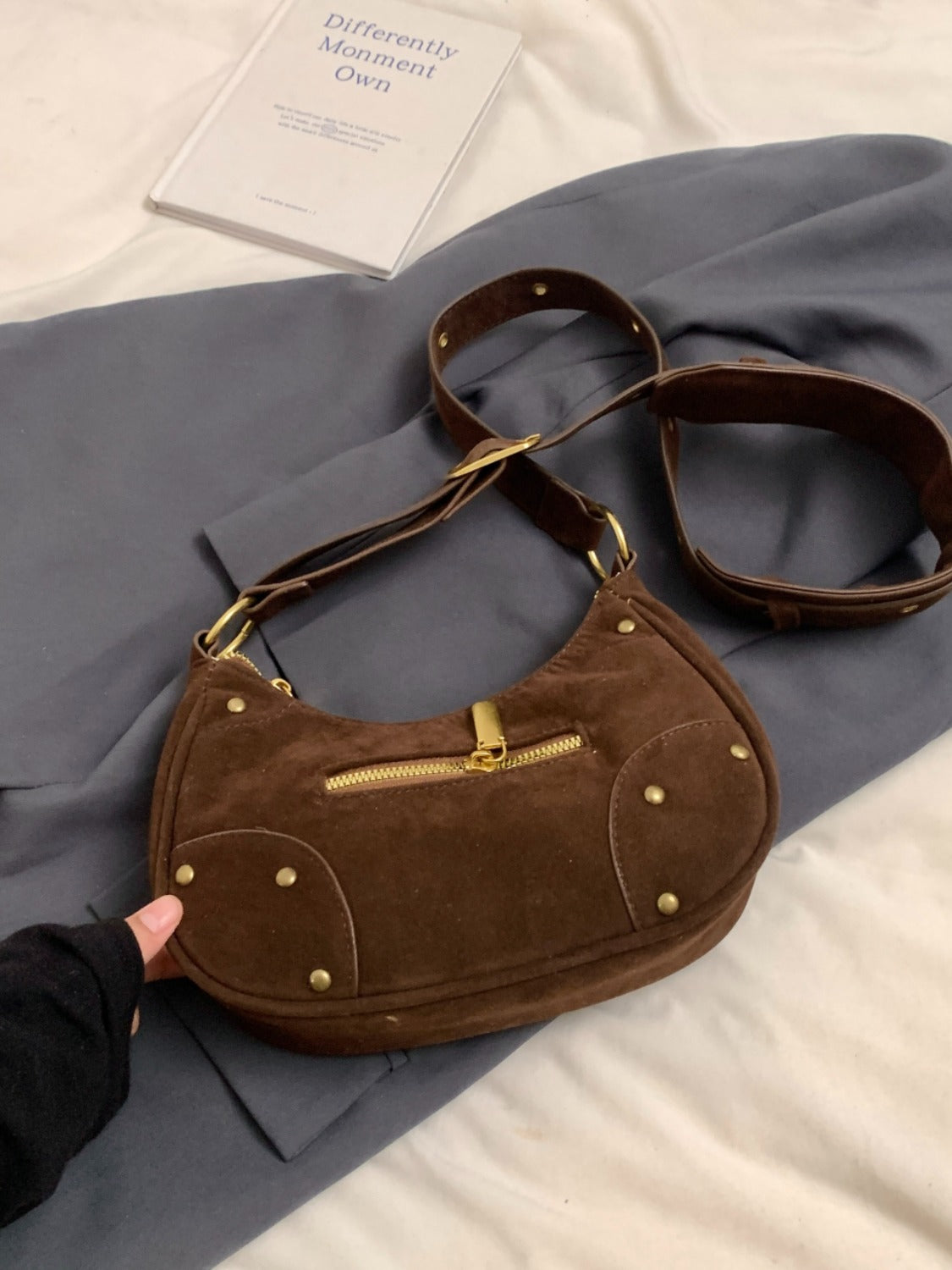 Suede Adjustable Strap Shoulder Bag Trendsi