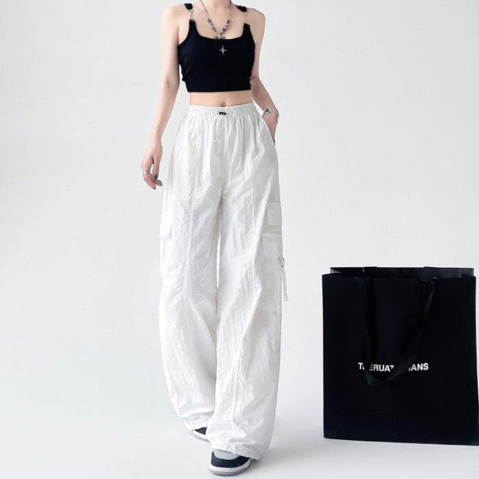 Quick-dry Pants Women's Summer Overalls Women's Summer Thin Ice Silk Ankle-tied Loose High Waist ARZ