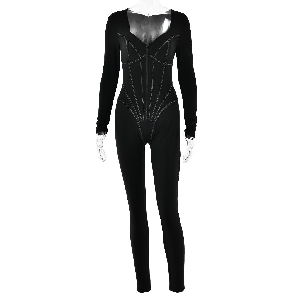 Sexy Tight Zipper Jumpsuit Autumn New ARZ