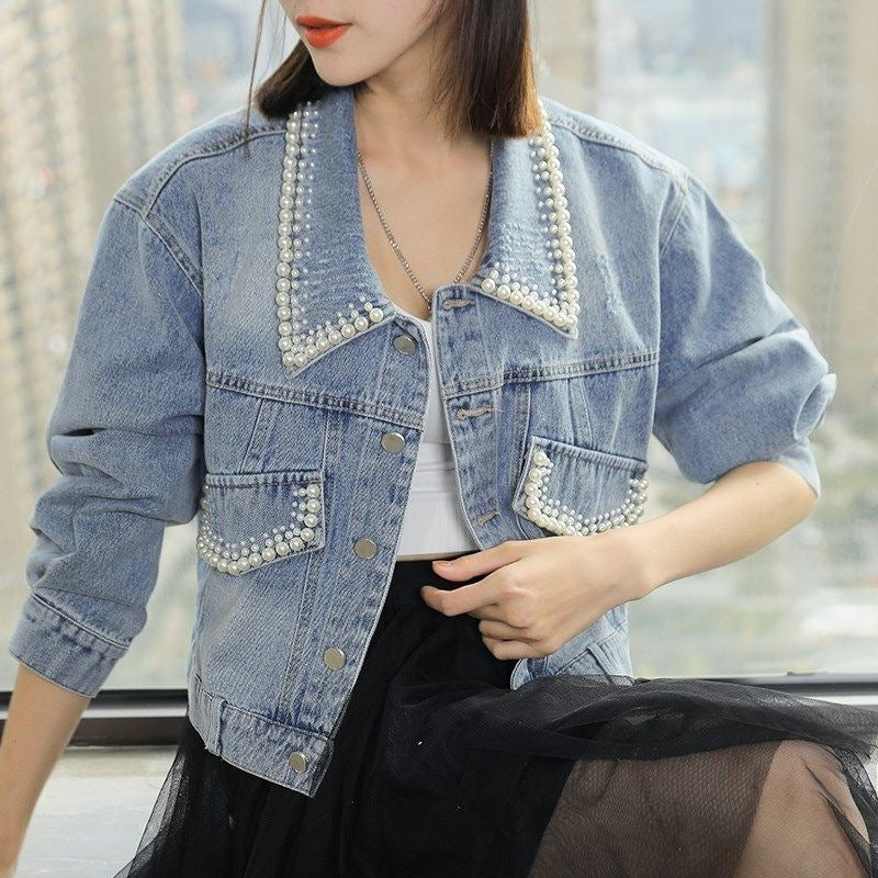 Women's Trendy Loose Petite Short Denim Jacket ARZ