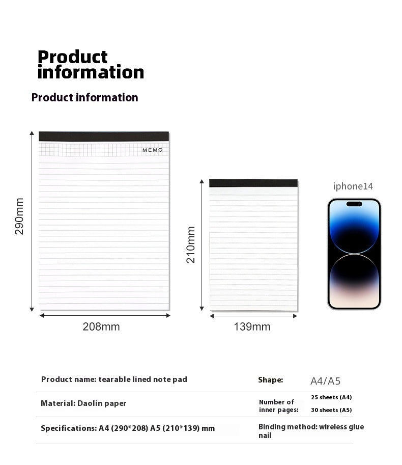 A4 Note Pad Meeting Minutes Tearable Notebook ARZ