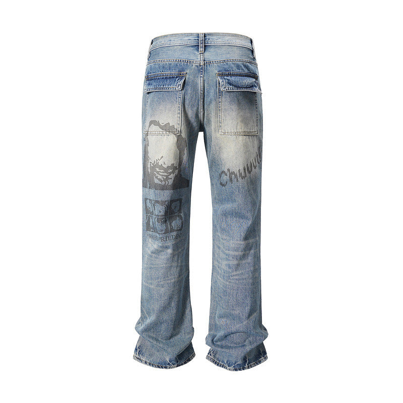 Niche Vintage Washed Printed Jeans ARZ