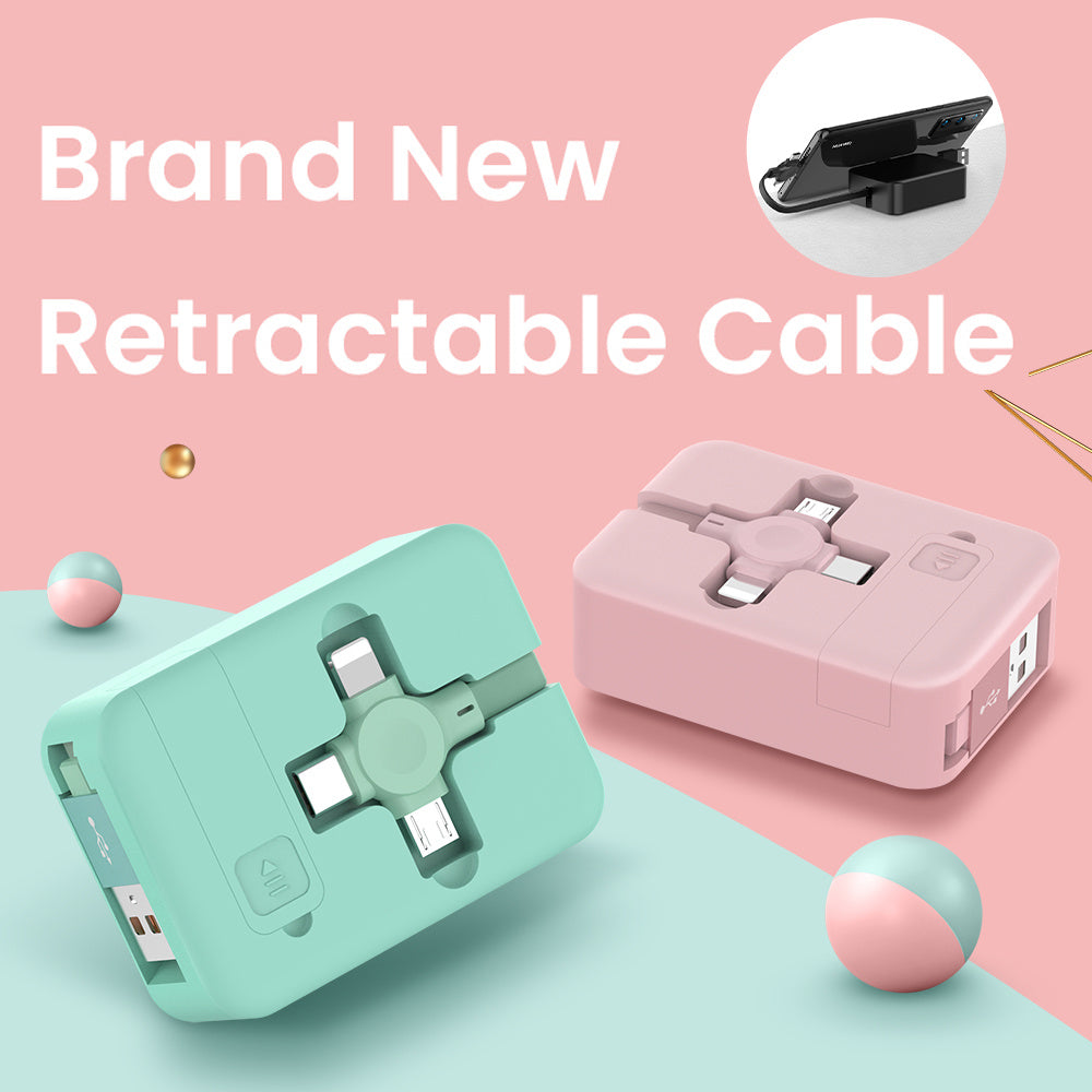 4 In 1 Retractable USB Cable Creative Macaron Type C Micro Cable For I Phone With Phone Stand Charging Data Cable Line Storage Box ARZ