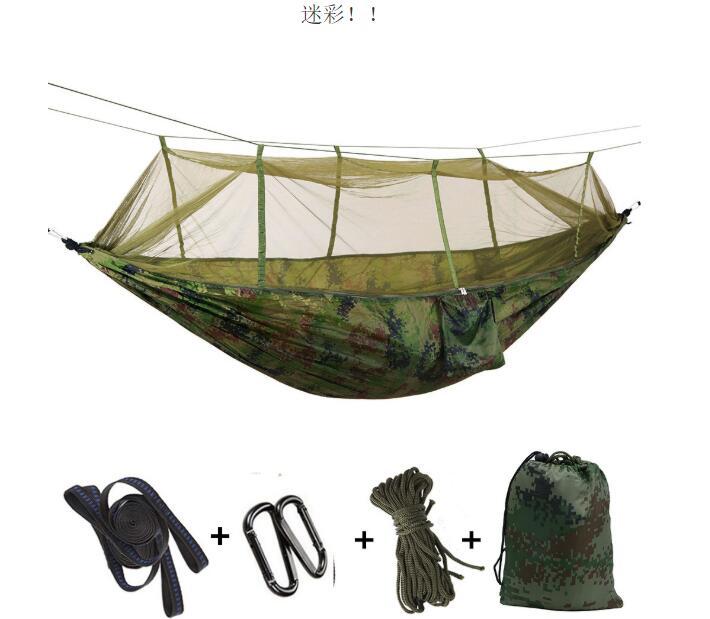 Outdoor Parachute Cloth Hammock Couble with Mosquito Net Light Portable Army Green Insect-proof Camping Aerial Tent ARZ