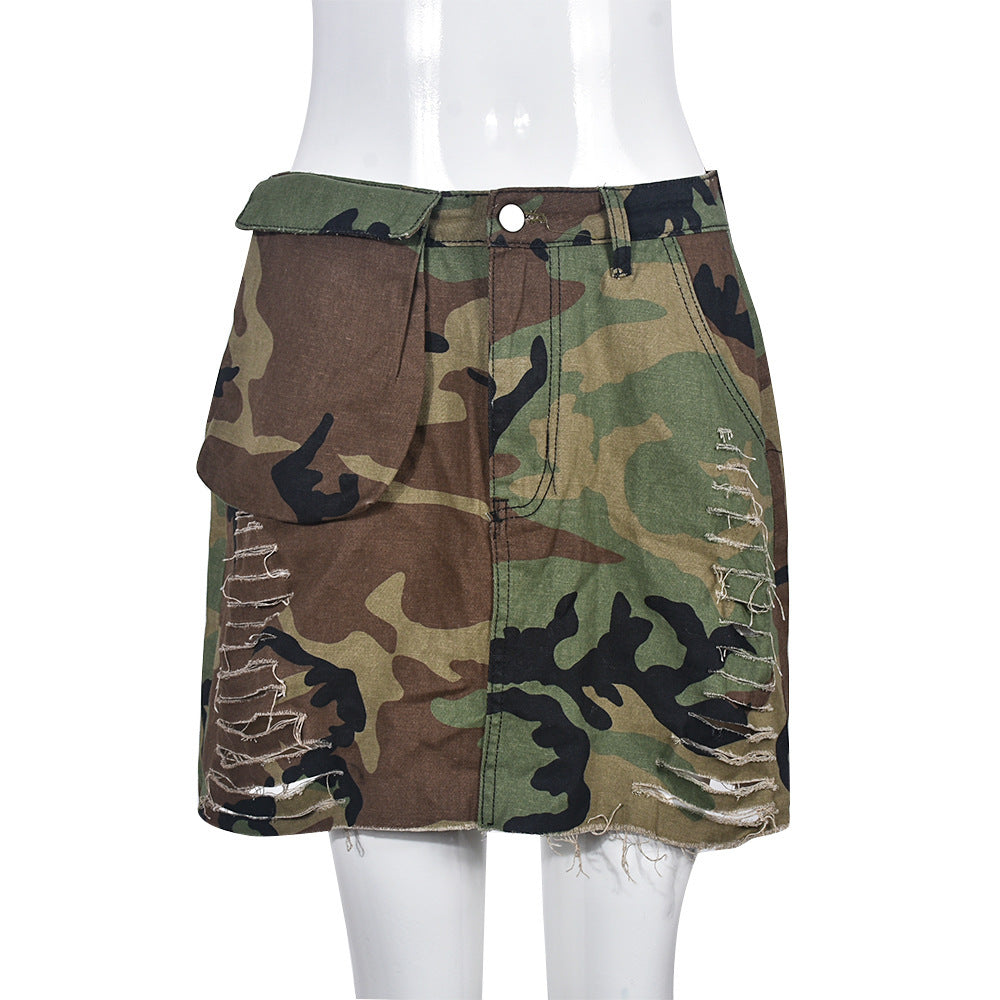 Camouflage Wash Skirt Cut Hip Skirt ARZ