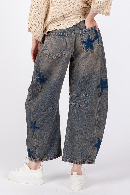 SAGE + FIG Star Wide Leg Jeans with Pockets Trendsi