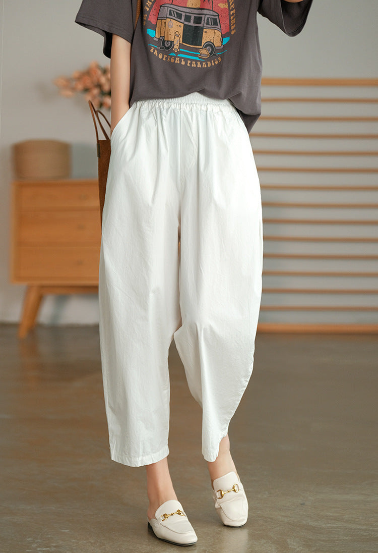 Solid Color Cotton High Waist All-matching Wide Leg Pants ARZ