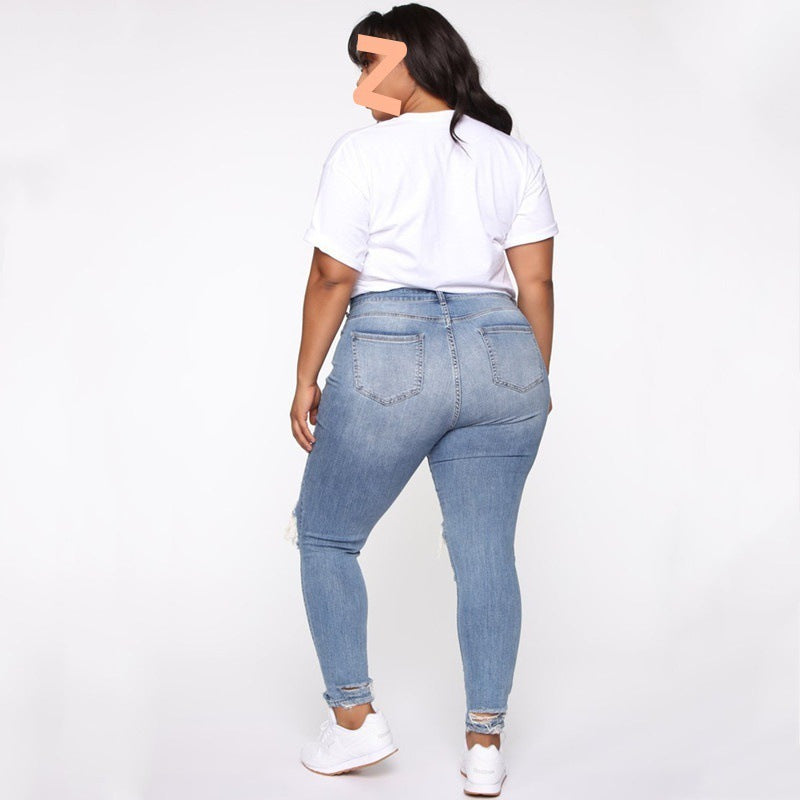 Women Clothes Ripped Plus Size Ladies Denim Pants Jeans ARZ