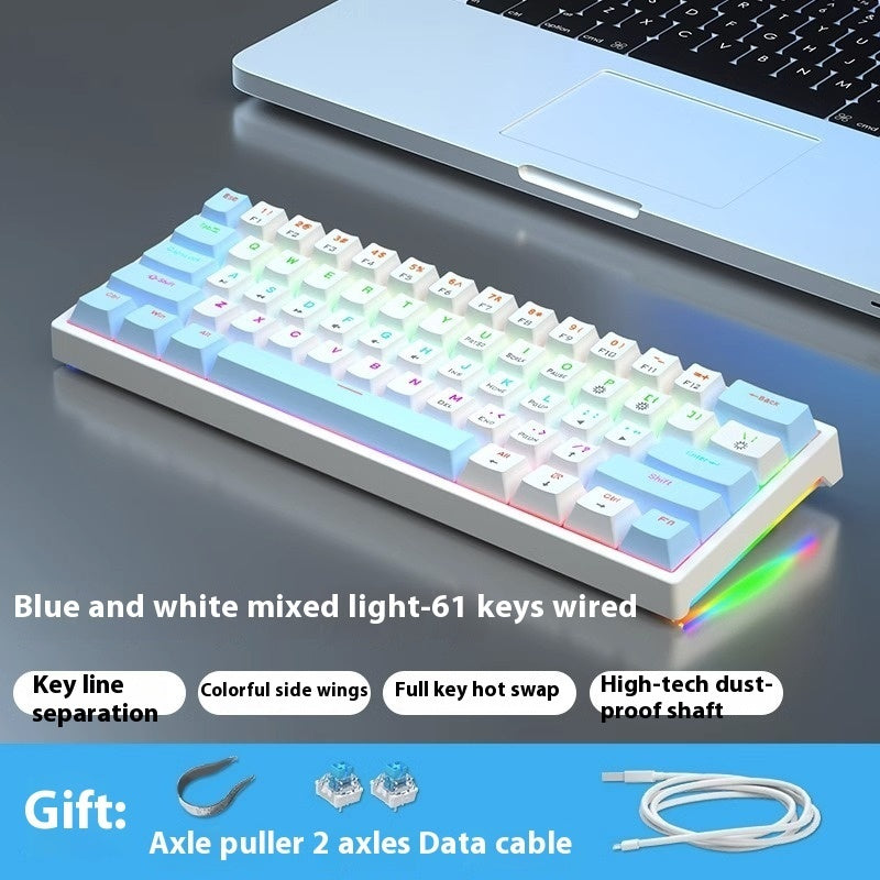 61 Key Small Bluish Black Black Tea Shaft Wired Hot Plug Computer Mechanical Keyboard ARZ