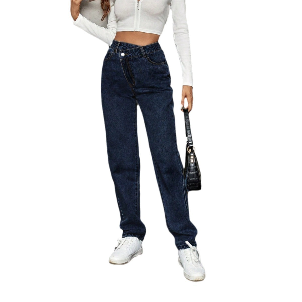 Fashion Trendy And Thin Looking Casual High Waist Loose Denim Trousers ARZ