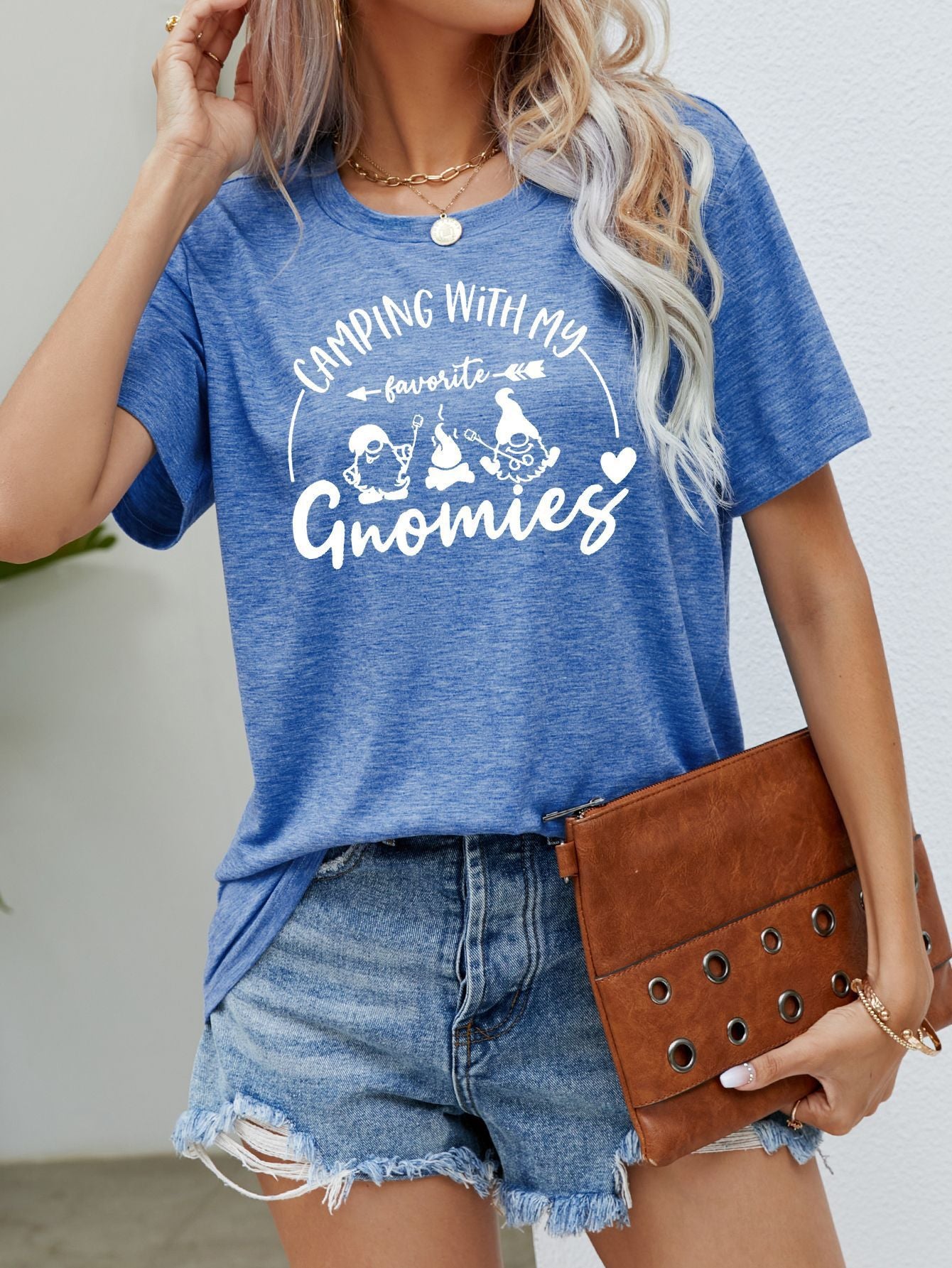 Round Neck Short Sleeve Printed Top Letter T-shirt ARZ