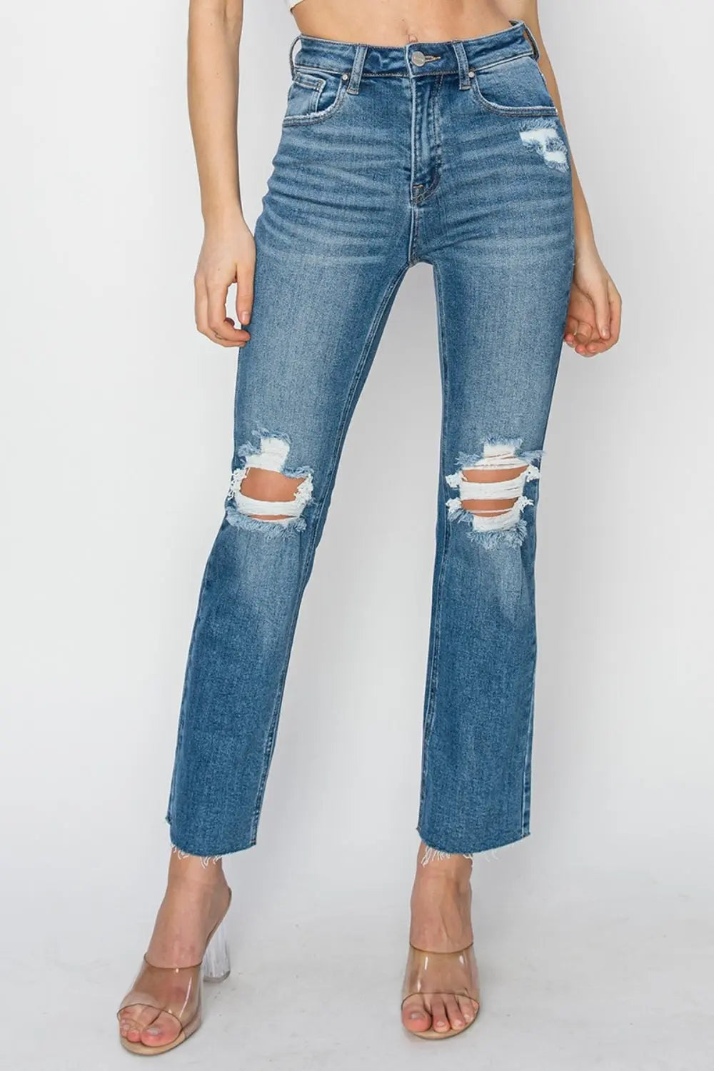 RISEN High Rise Distressed Ankle Jeans Trendsi