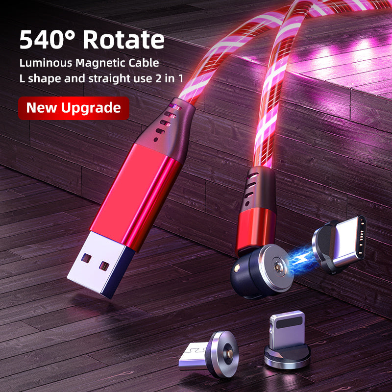 540 Rotate Luminous Magnetic Cable 3A Fast Charging Mobile Phone Charge Cable For LED Micro USB Type C For I Phone Cable ARZ