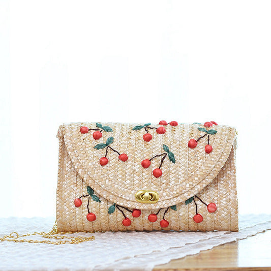 Hand-embroidered Straw Woven Straw Fruit Bag ARZ