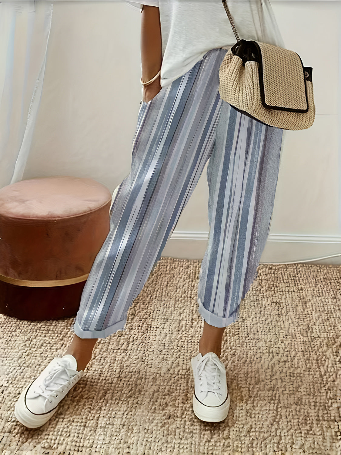 Stylish Striped Pants with Pockets for Everyday Wear Trendsi