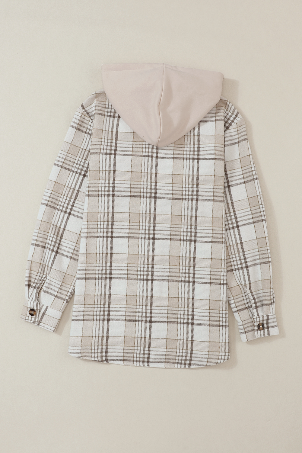 Plaid Removable Hood Button Up Shacket Trendsi