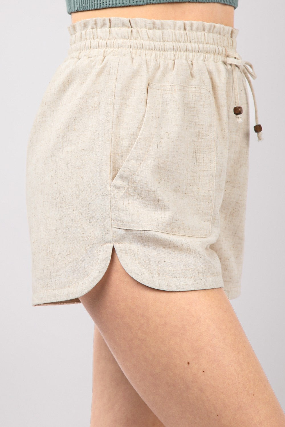 VERY J Drawstring Elastic Waist Linen Shorts Trendsi