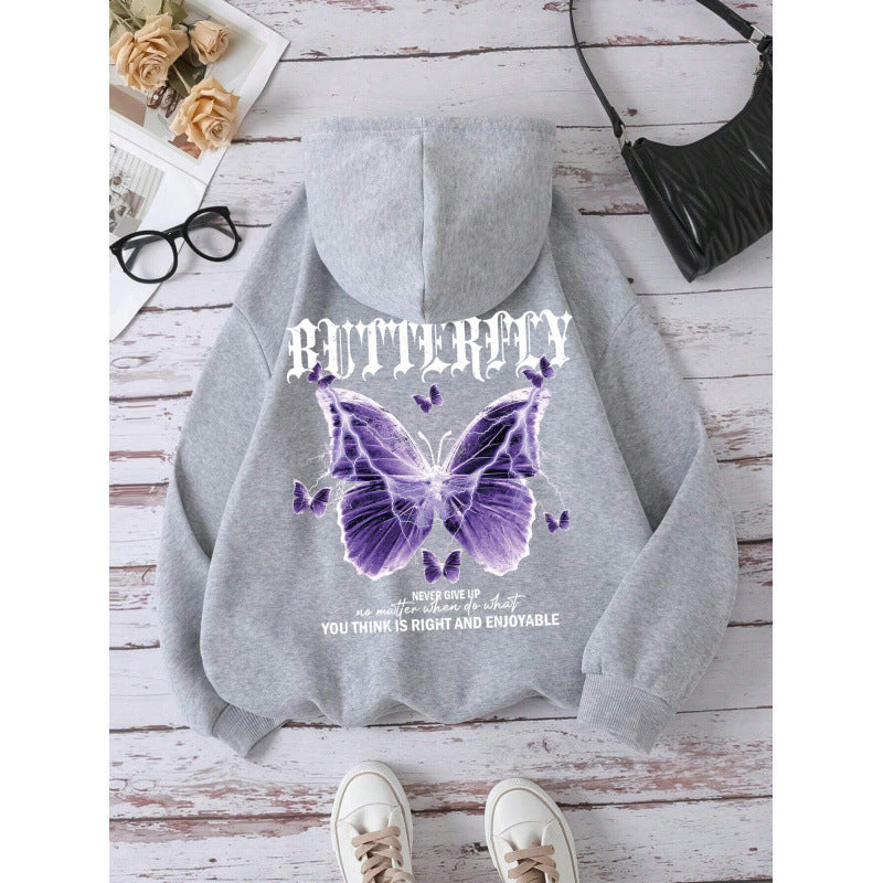 Purple Butterfly Sports Hooded Top Women's Sweater ARZ