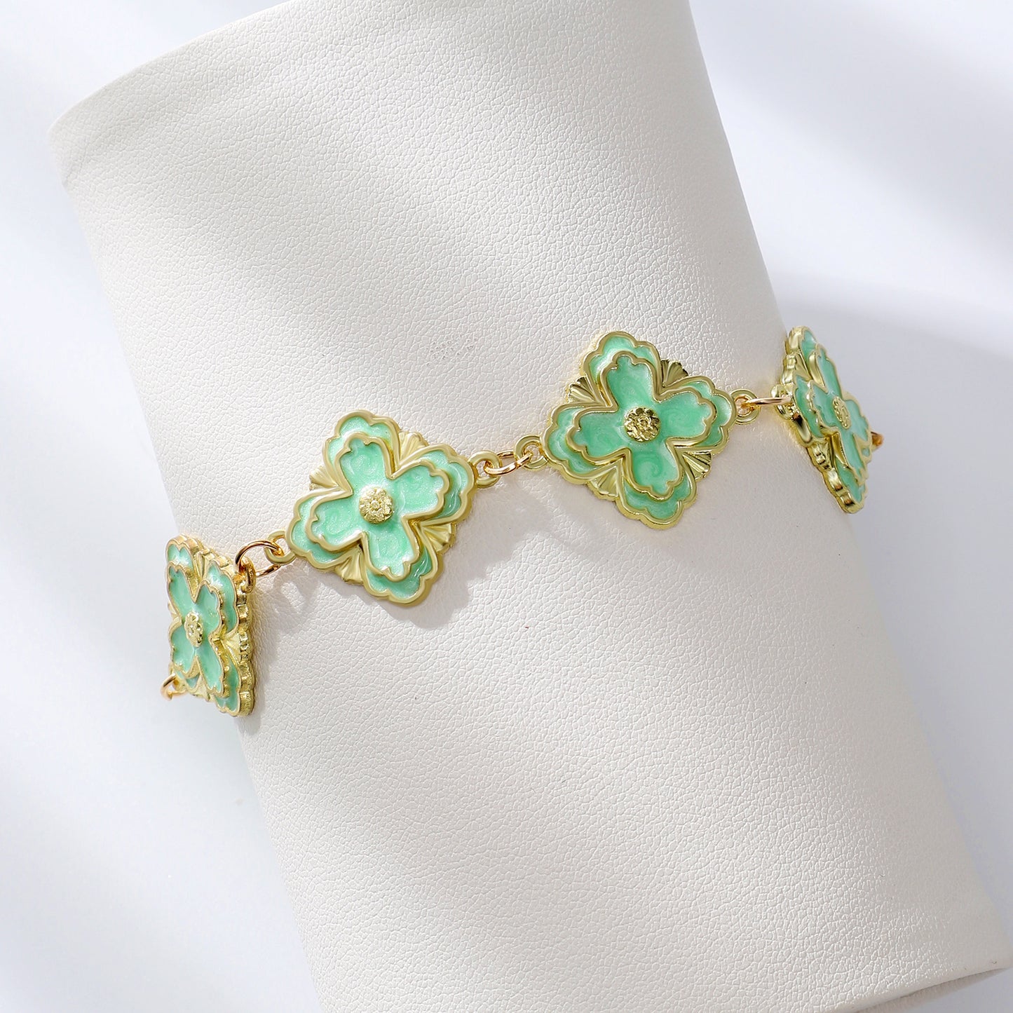 Diamond Leaf Four Leaf Flower Bracelet For Women Retro ARZ