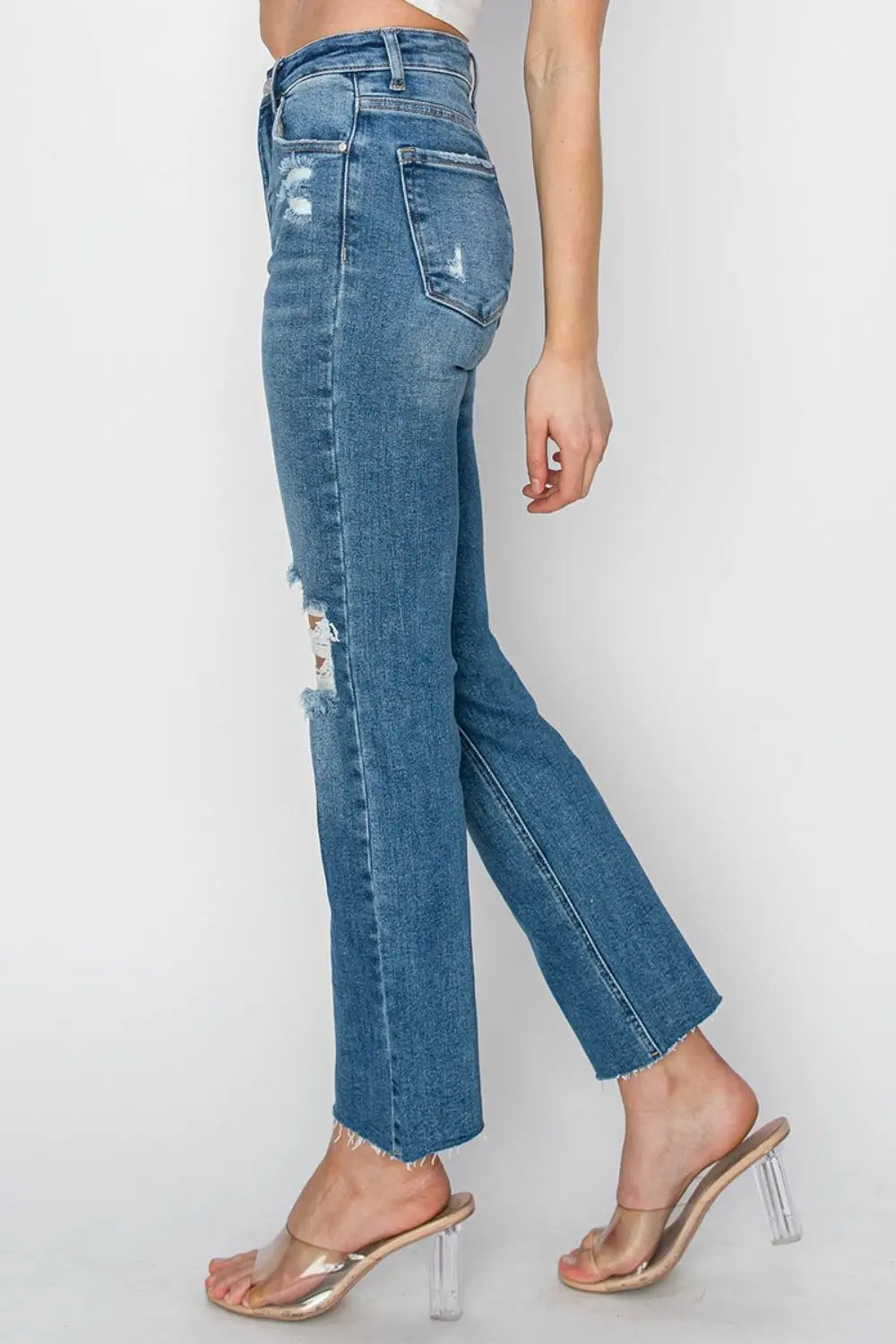 RISEN High Rise Distressed Ankle Jeans Trendsi