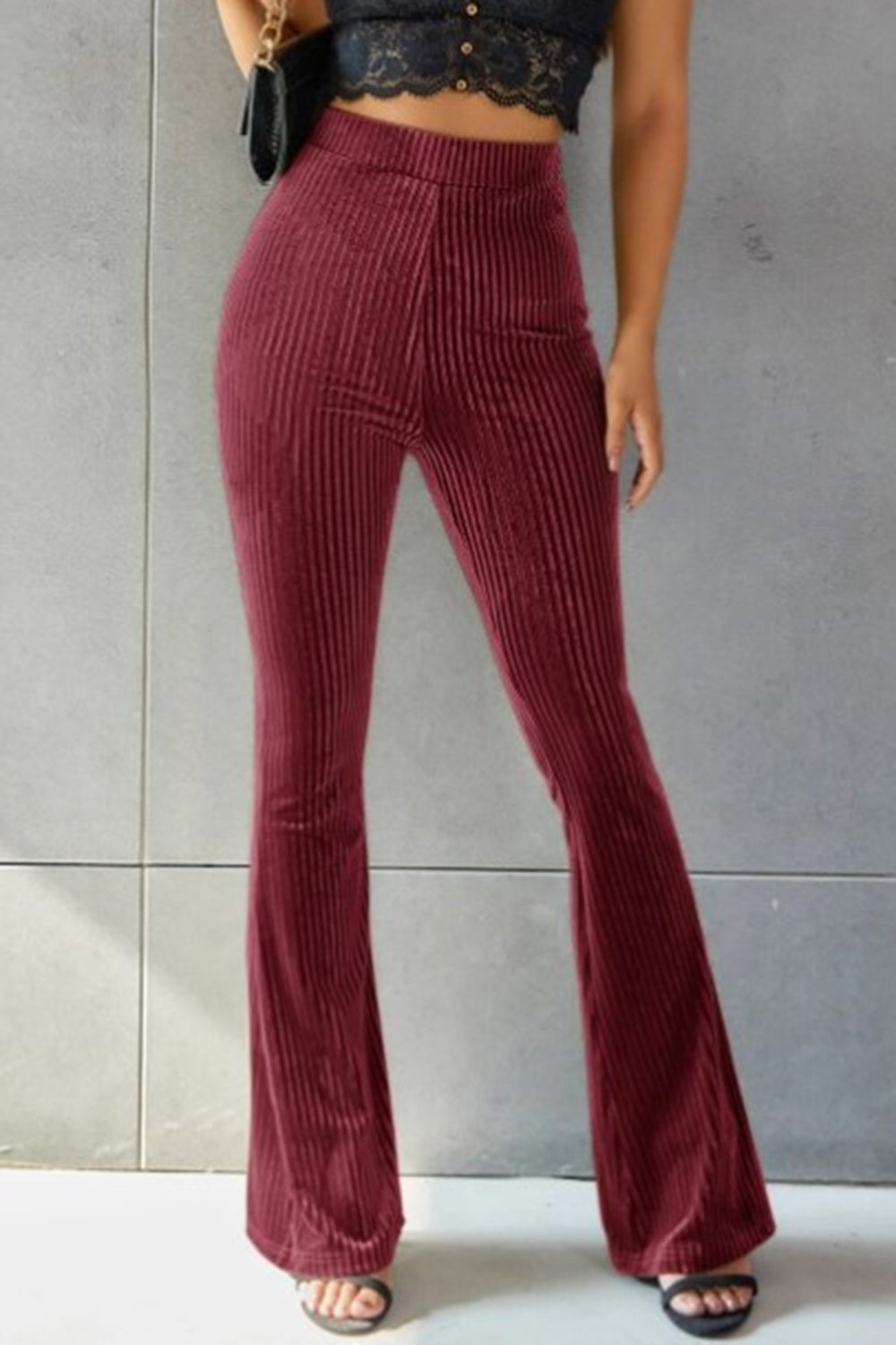 Stylish Ribbed High Waist Flare Pants for a Trendy Look Trendsi