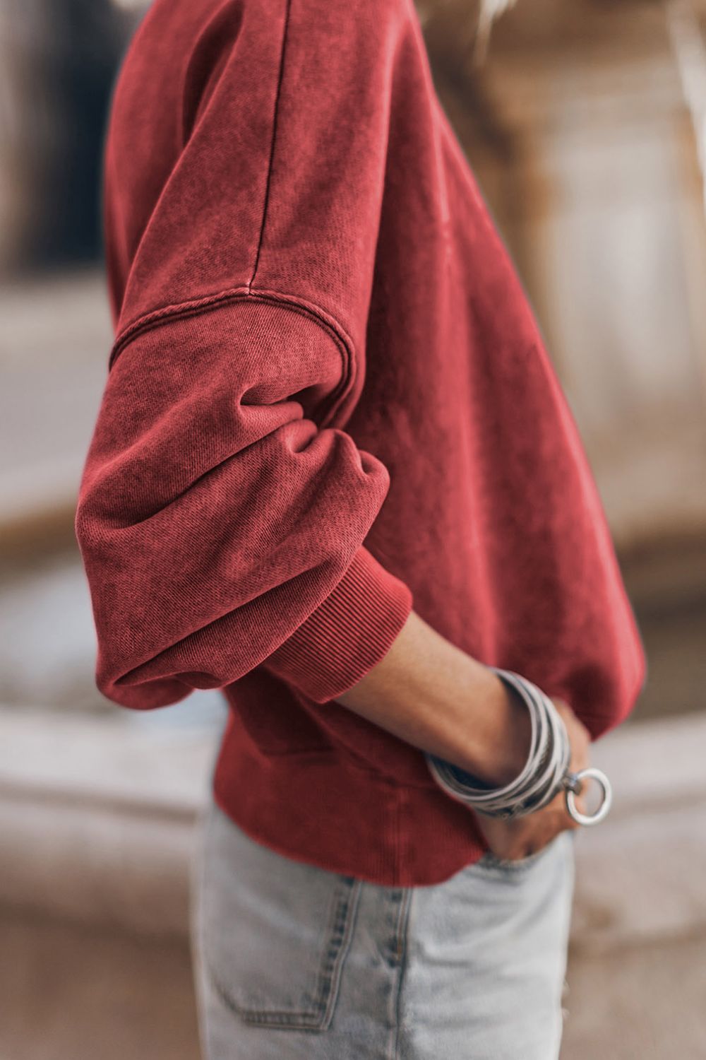 Mock Neck Dropped Shoulder Sweatshirt Trendsi