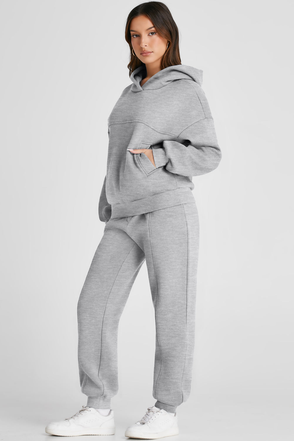 Dropped Shoulder Long Sleeve Hoodie and Pants Active Set Trendsi