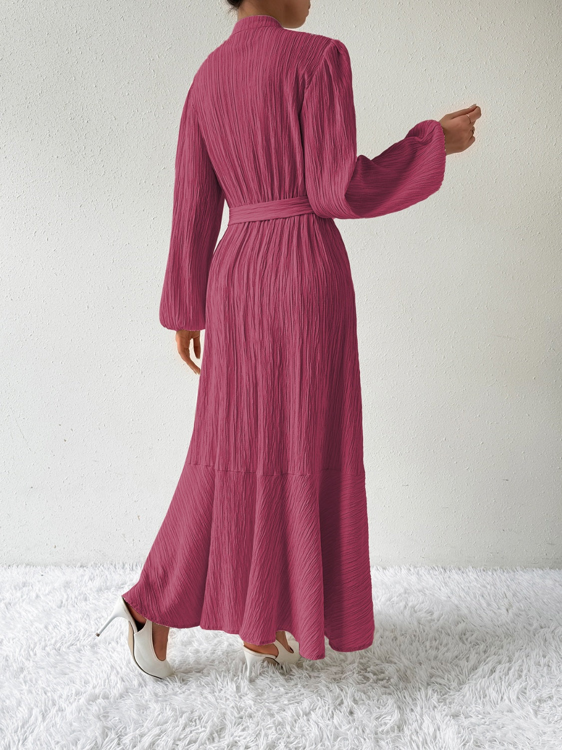 Honey Tie Waist Long Sleeve Dress Trendsi