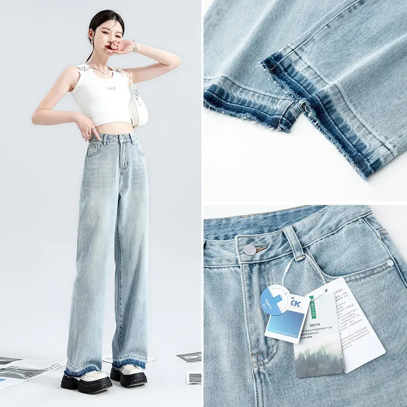 Fashion Light Blue Wide Leg Jeans For Women ARZ