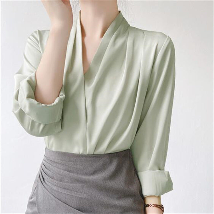 Women's Summer V-neck Niche Satin Shirt Top ARZ