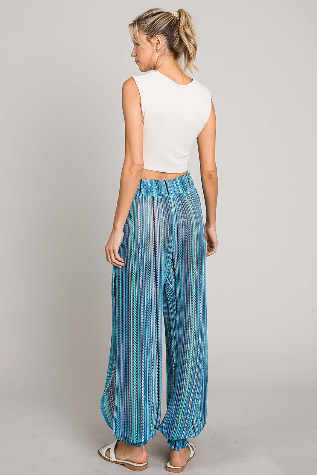 Cotton Bleu Striped Smocked Cover Up Pants | Nu Label Trendsi