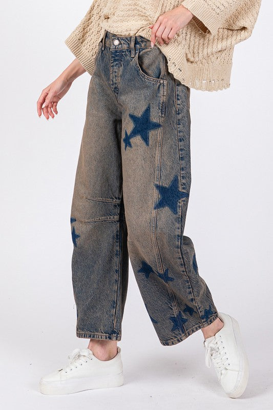 SAGE + FIG Star Wide Leg Jeans with Pockets Trendsi