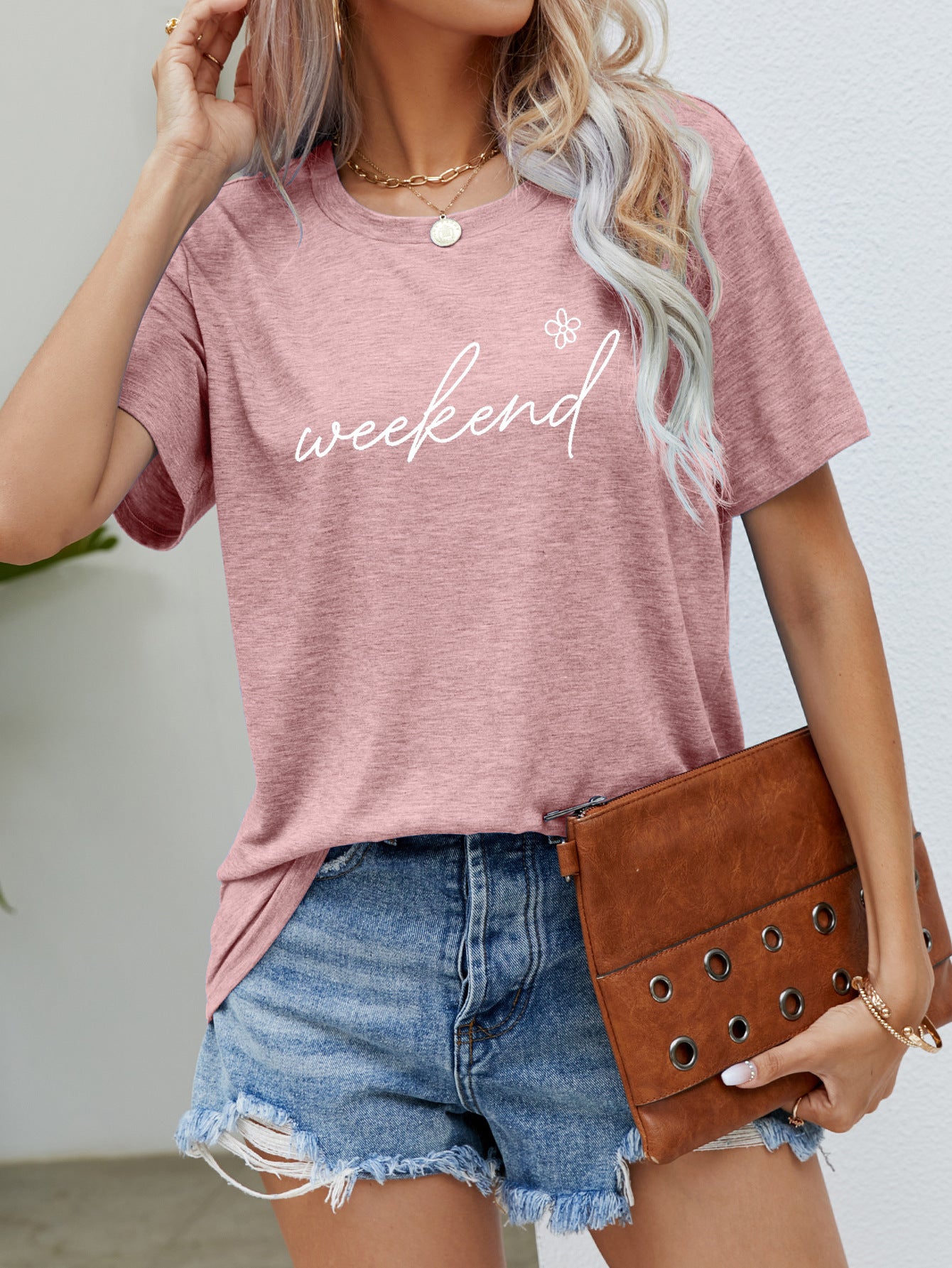 Round Neck Short Sleeve Printed Top Letter T-shirt ARZ