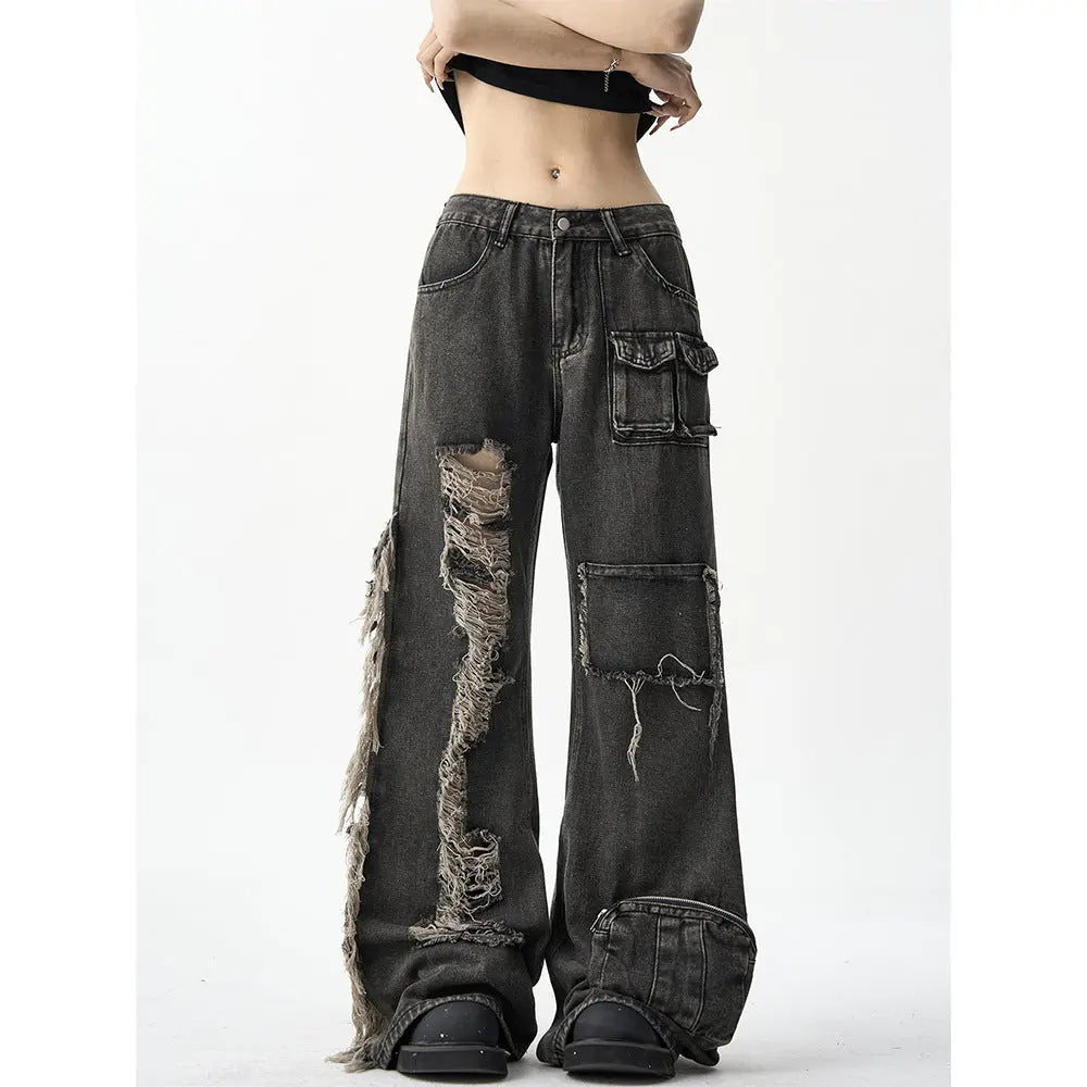 American High Street Niche Ripped Burr Cargo Jeans ARZ