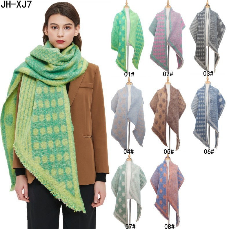 Autumn And Winter Shawl Women's Neck Warmer European And American Circle Yarn Thickened Jacquard Dot Bevel Scarf ARZ