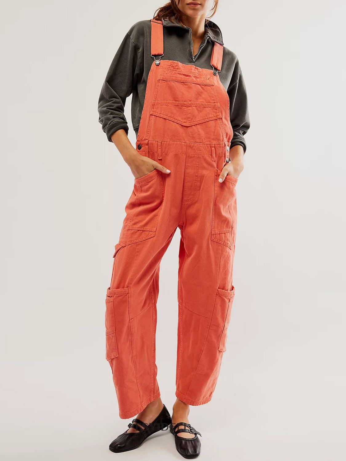 Pocketed Wide Strap Denim Overalls Trendsi