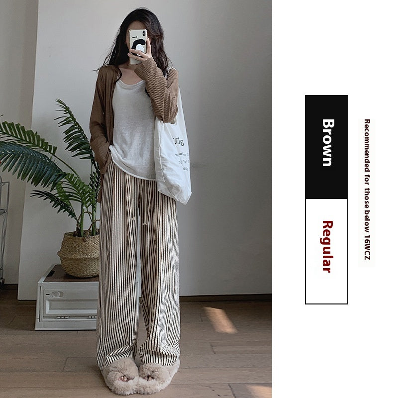 Two-tone Vertical Stripes Thin High Waist Casual Loose Wide Leg Pants ARZ