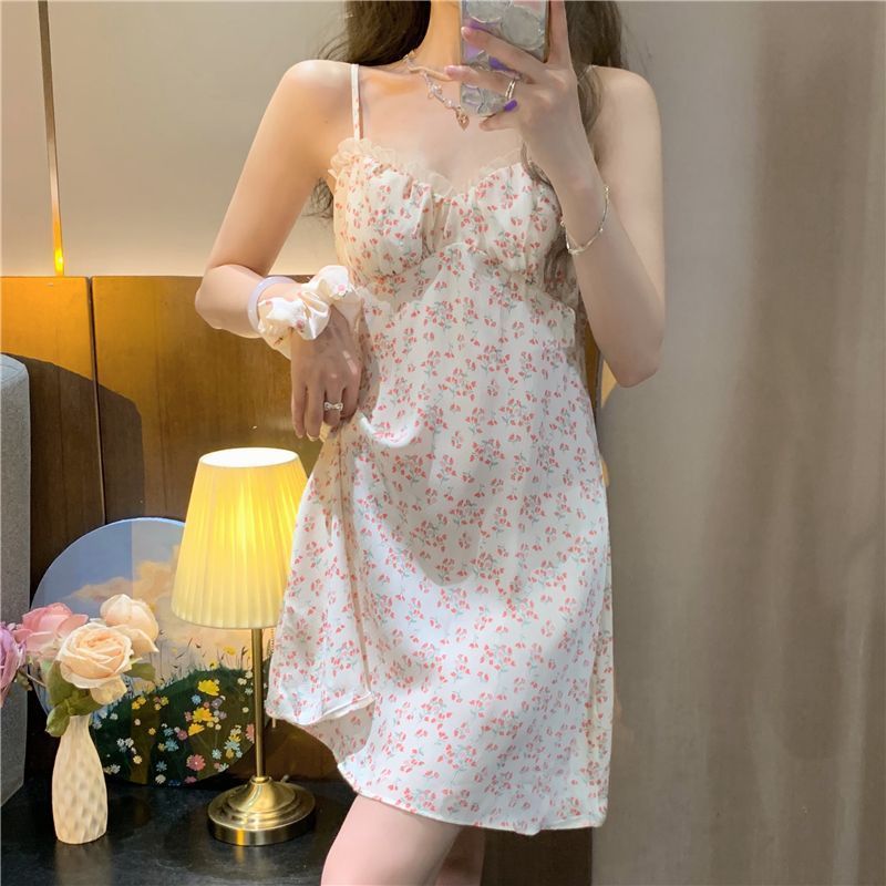 Net Red Wind Floral Nightdress Thin Simple Pajamas ARZ