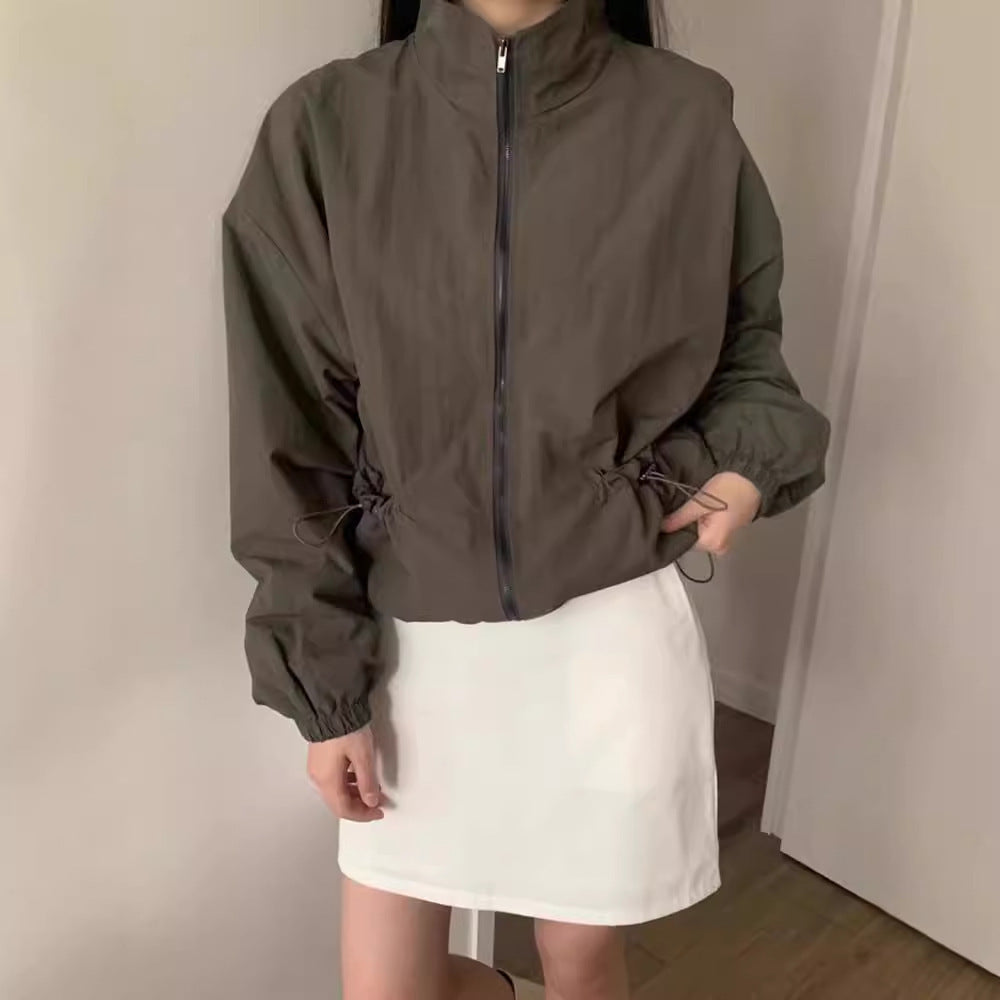 Leisure Cargo Style Drawstring Pocket Zipper Coat For Women ARZ