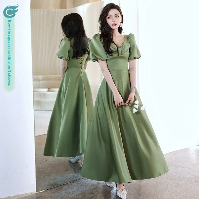 2024 Avocado Green Sisters Group Dress Skirt Women Satin Spring ARZ