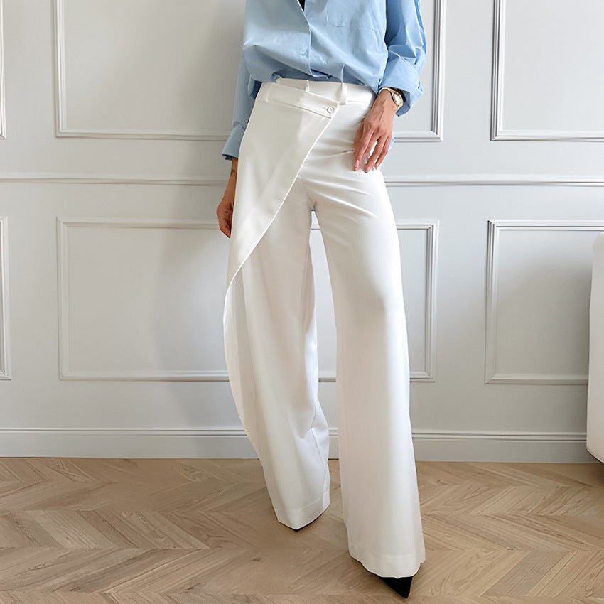 White Stitching Wind Commuter Wide Leg High Waist Casual Pants ARZ