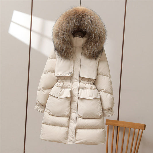 Big Fur Collar White Duck Down Jacket Overknee Thickened Winter Coat ARZ