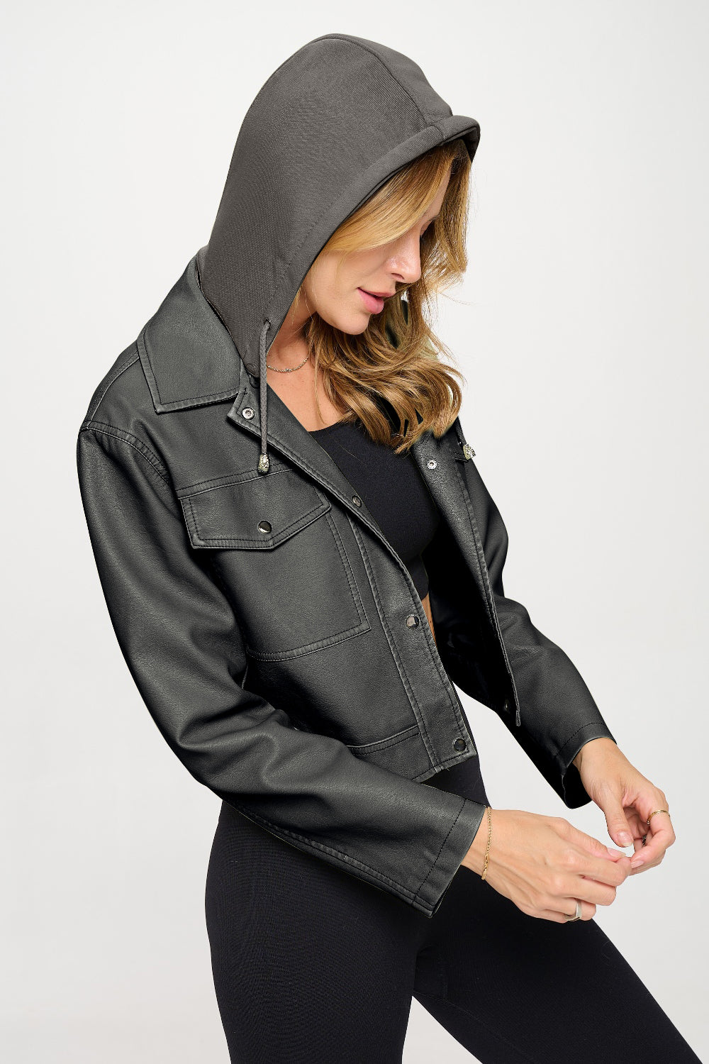 Coalition LA Snap Down Cropped Hooded Jacket Trendsi