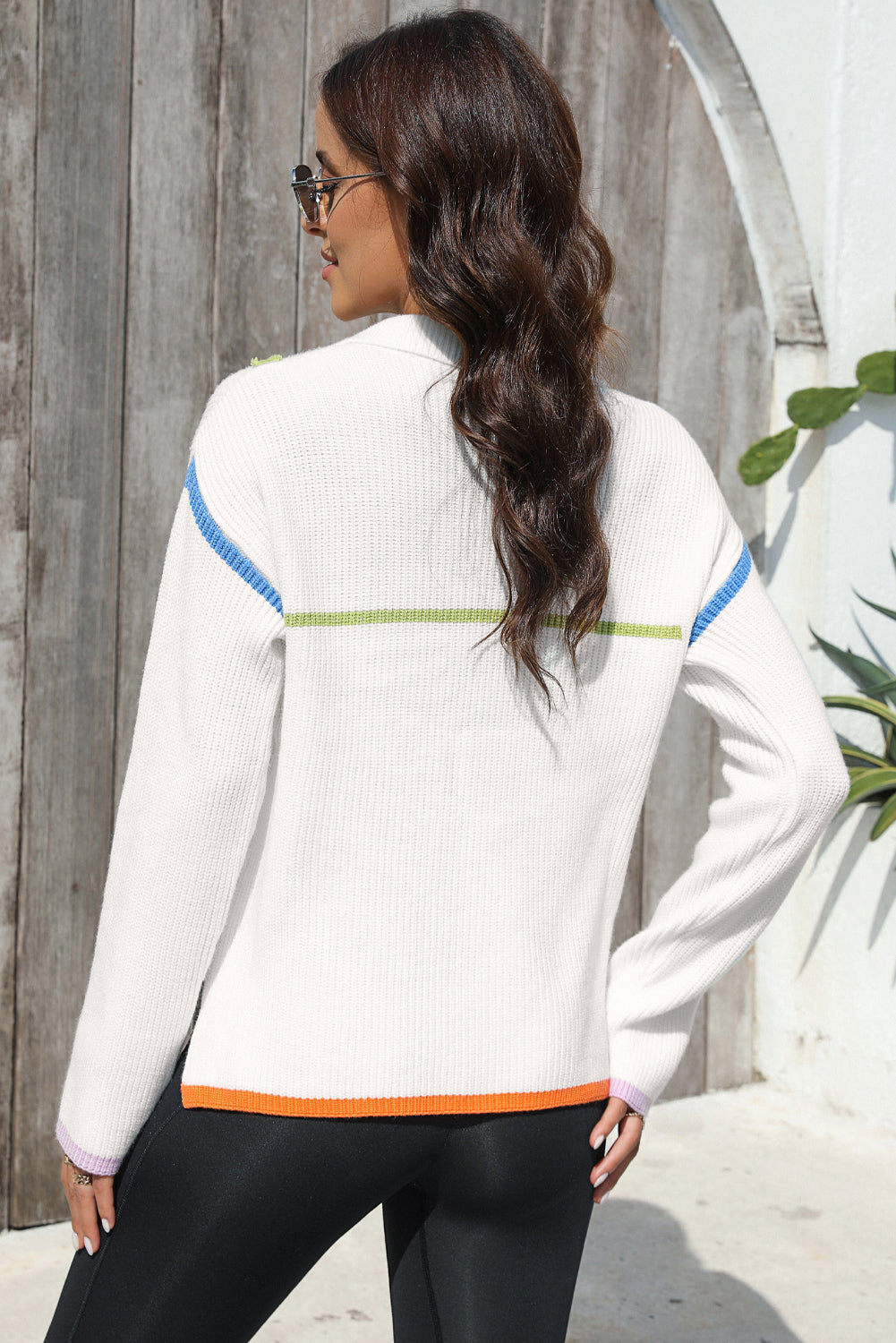 Contrast Half Zip Drop Shoulder Sweater Trendsi