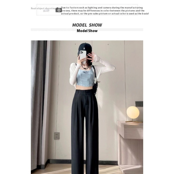 Green Ice Silk Wide-leg Pants Women's Summer Thin High Waist ARZ