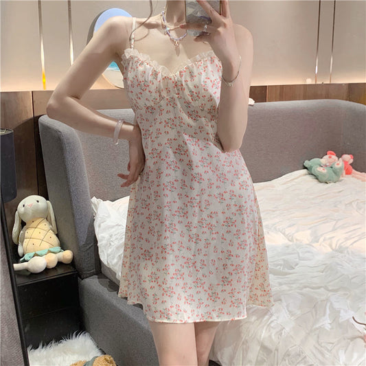 Net Red Wind Floral Nightdress Thin Simple Pajamas ARZ