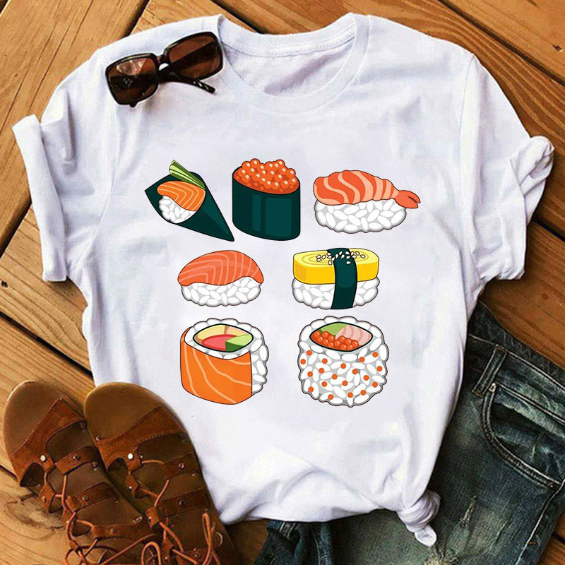 Summer Women Cute Sushi Hug Short Sleeve T-shirts ARZ